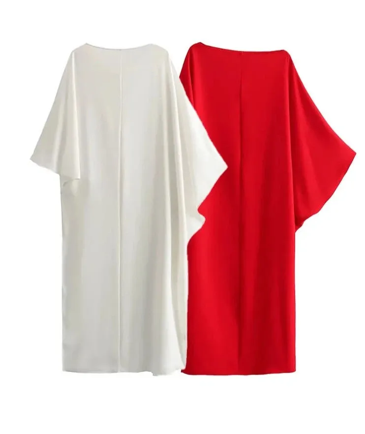 Aiertu Female Stylish Solid Blouses Asymmetric Cape Style Red White Satin Shirt Half Sleeves Women's New Elegant Tops Casual Shirt