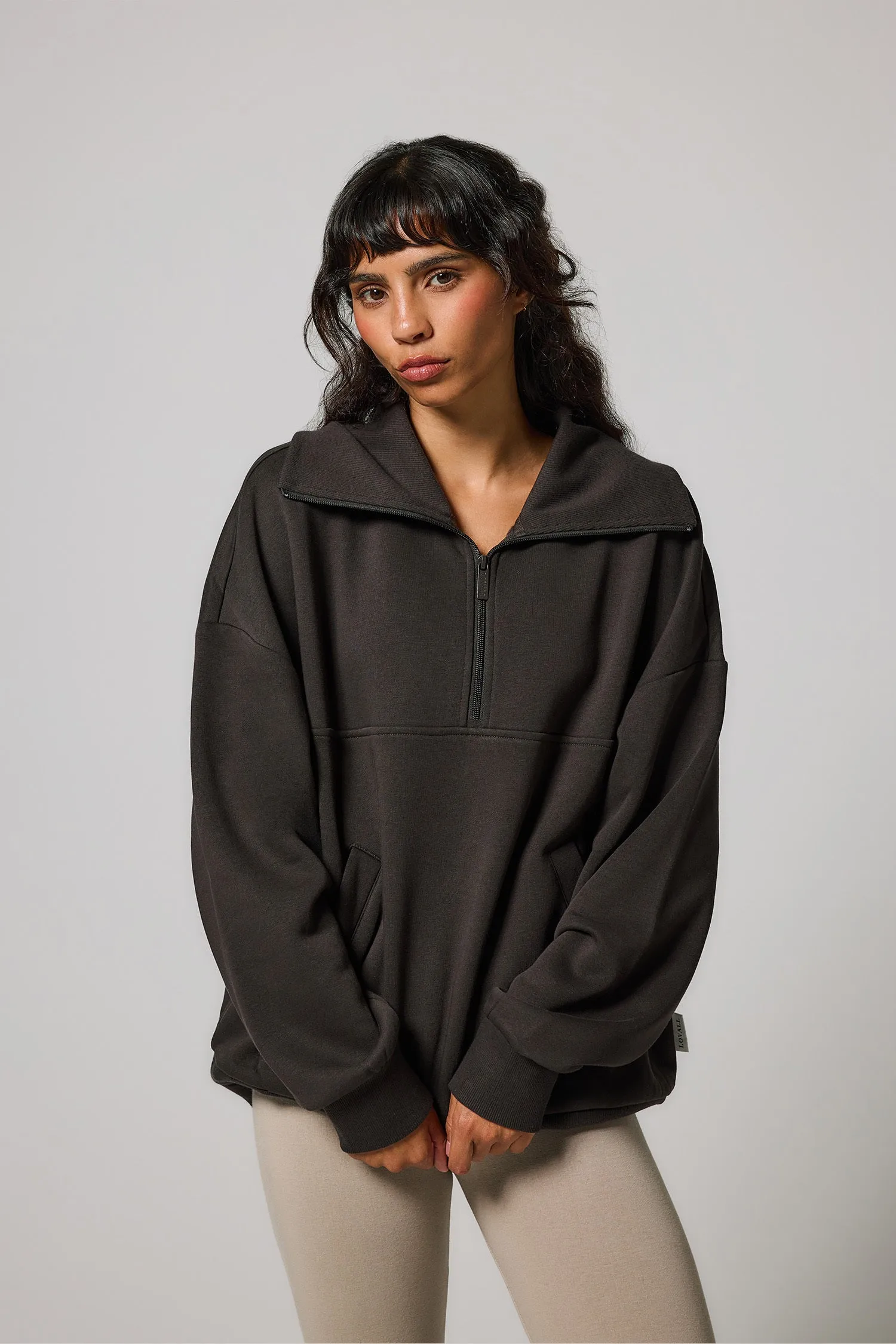 ALL SZN Organic Oversized 1/4 Zip Sweatshirt - Black Coffee