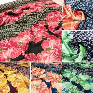 Amarylis Border Flowers Printed Satin