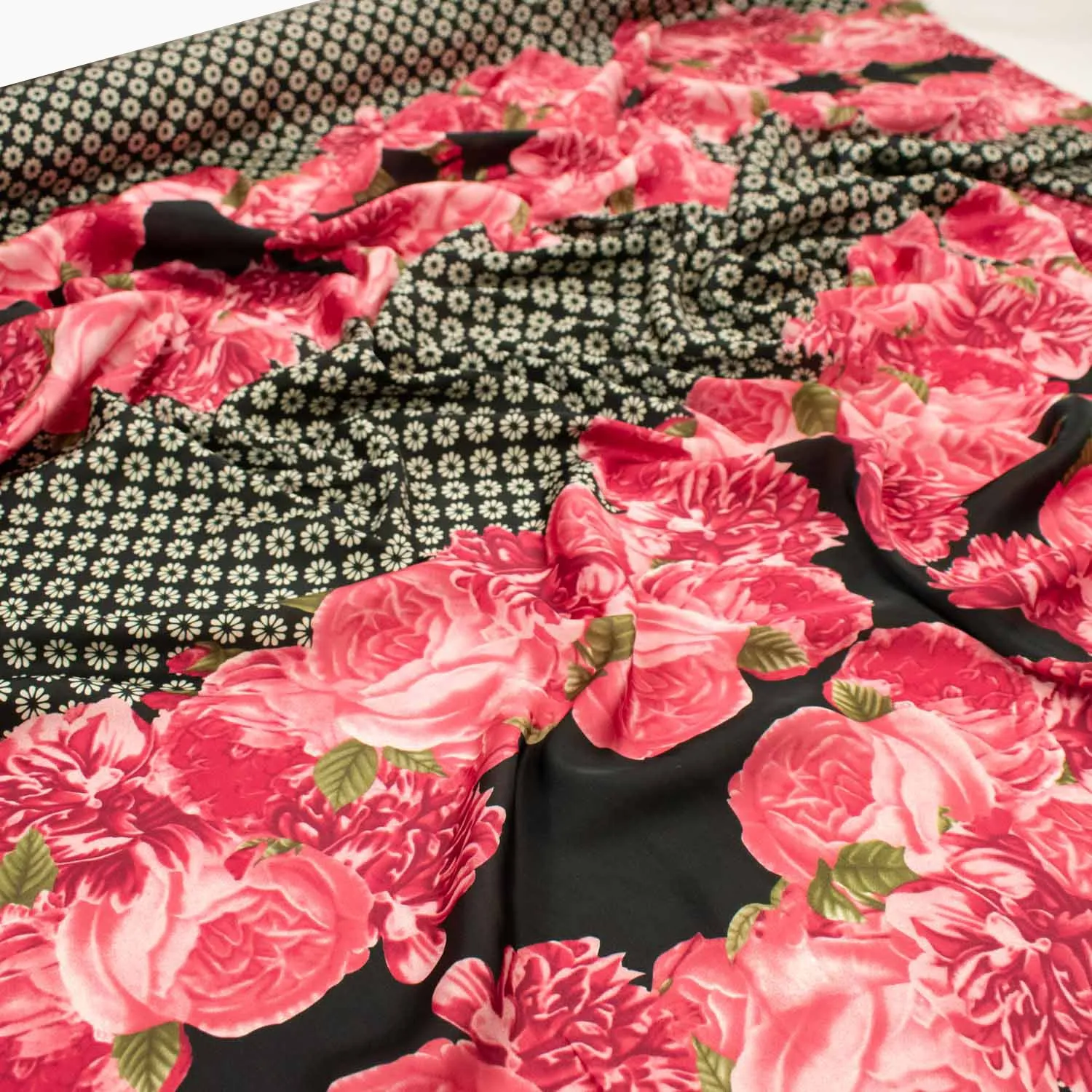 Amarylis Border Flowers Printed Satin