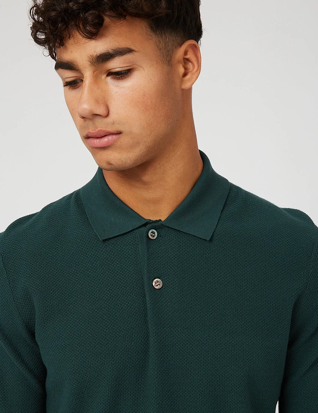 A.P.C. Kyle Knitted Long Sleeve Polo Shirt - Dark Green