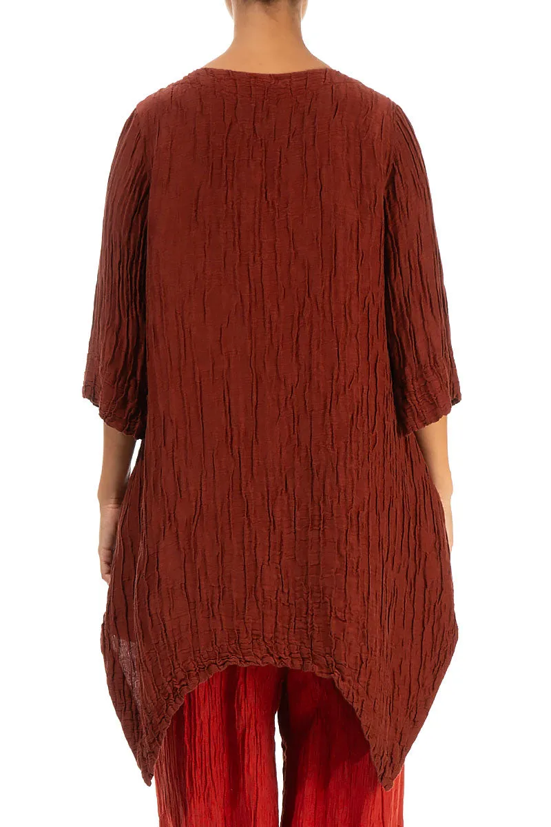 Asymmetric Crinkled Brick Silk Linen Tunic