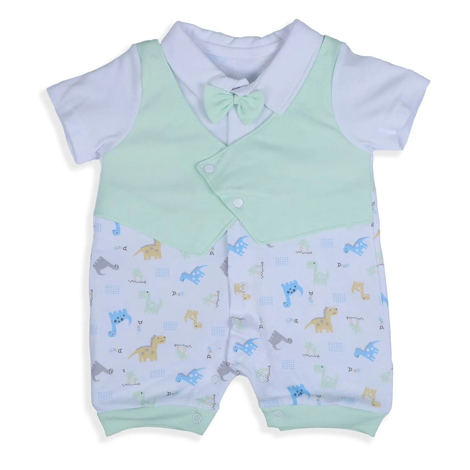 Baby Moo Stylish Dino With Elegant Bow Short Romper - Green