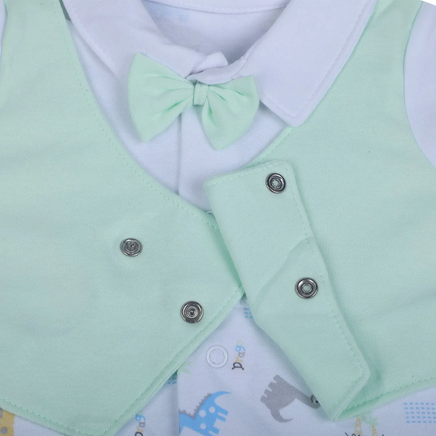 Baby Moo Stylish Dino With Elegant Bow Short Romper - Green