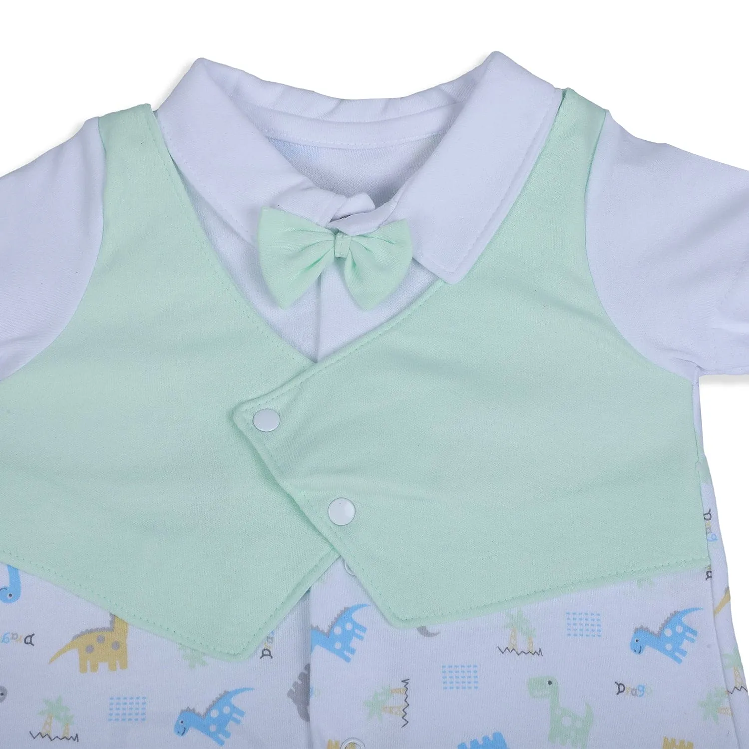 Baby Moo Stylish Dino With Elegant Bow Short Romper - Green