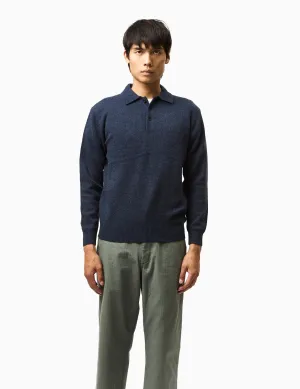 Beams Plus Long Sleeve Knitted Polo (9 Gauge) - Navy Blue