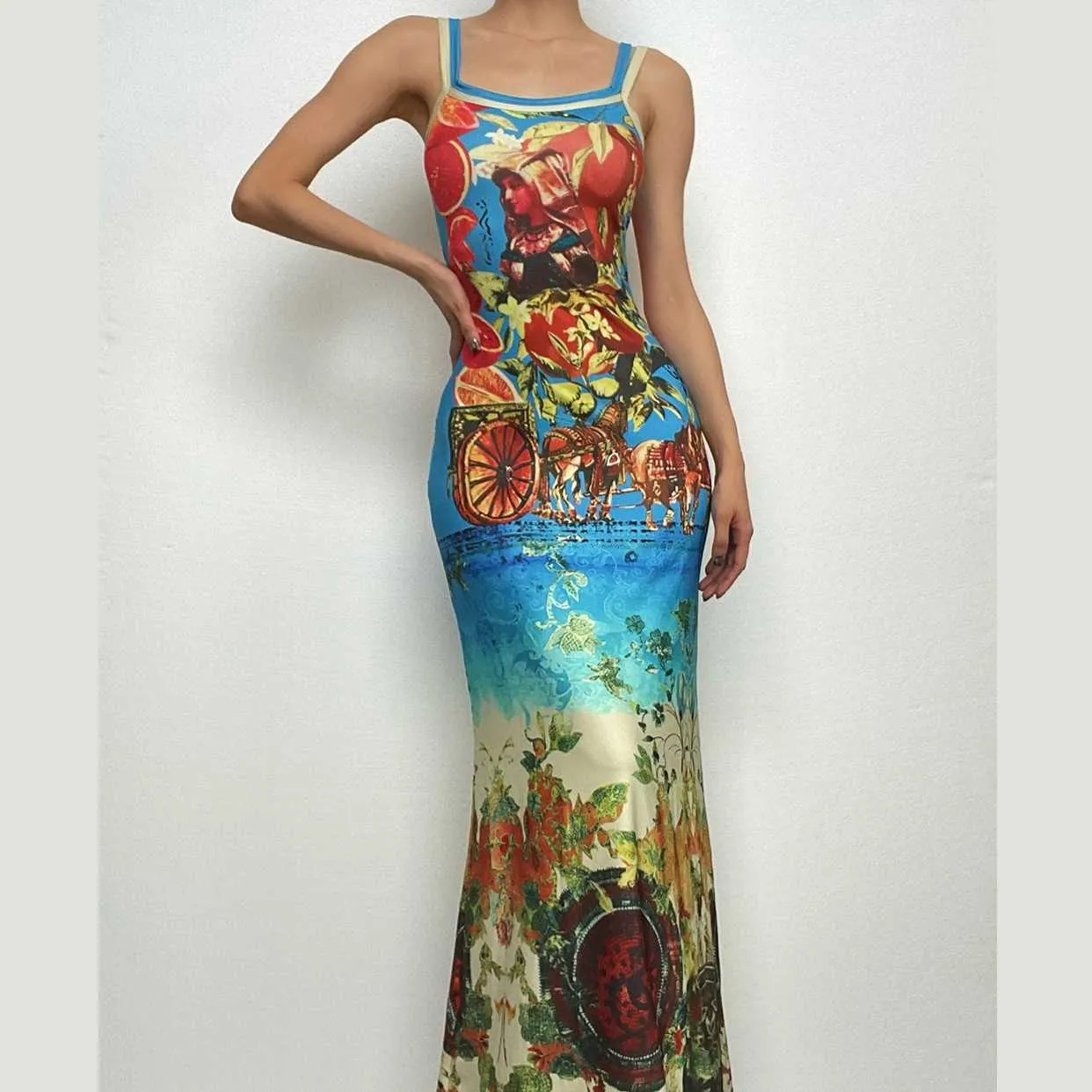 BerriesJam - Abstract Contrast U Neck Sleeveless Maxi Dress