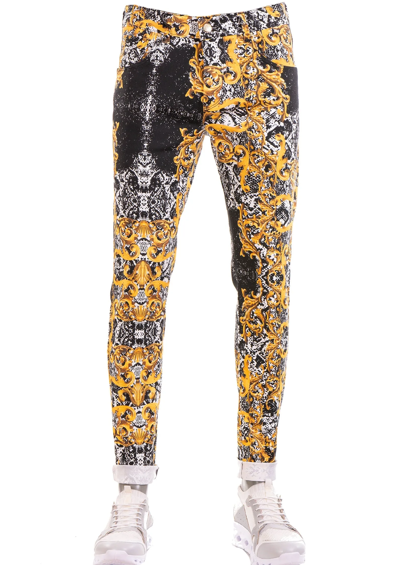 Black Baroque Cotton Print Pants