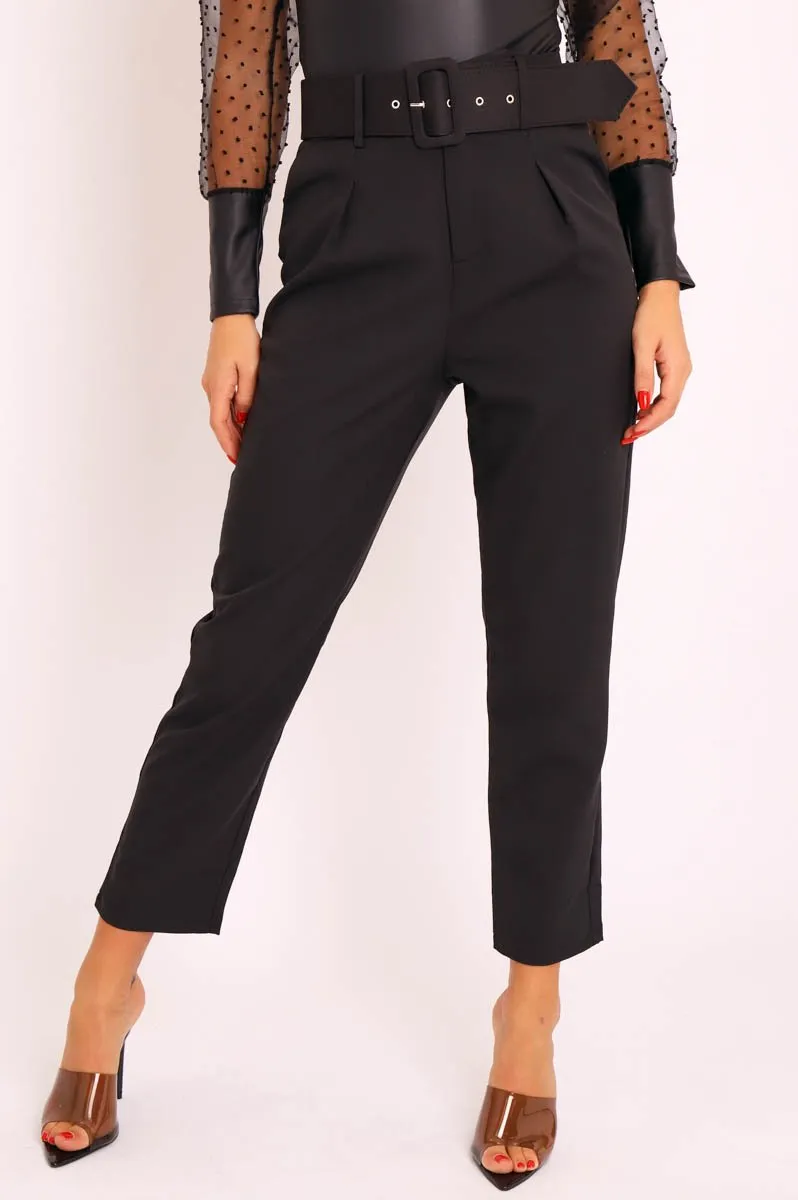 Black Belted Tapered Peg Trousers - Jessika