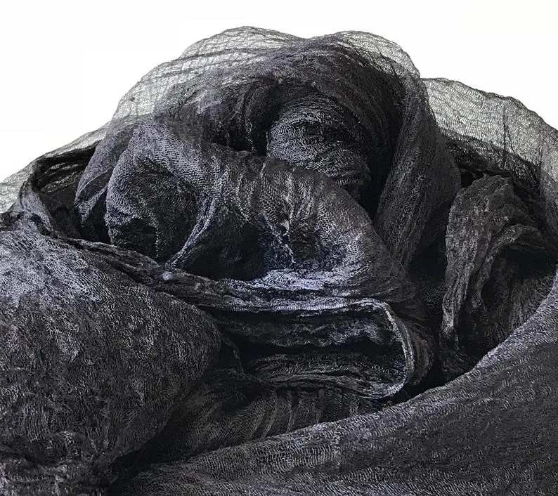 Black Dyed Margilan  Rarefied silk for Nuno Felting.