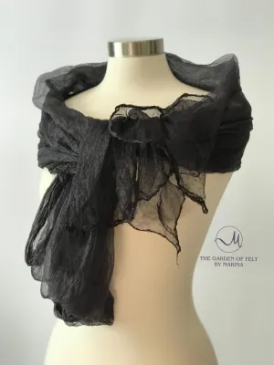 Black Dyed Margilan  Rarefied silk for Nuno Felting.