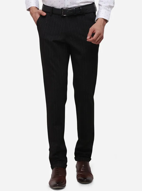 Black Slim Fit Striped Club Wear Trouser | JB Studio