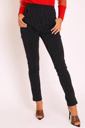 Black White Stripe Tapered Pocket Detail Trousers - Priyah