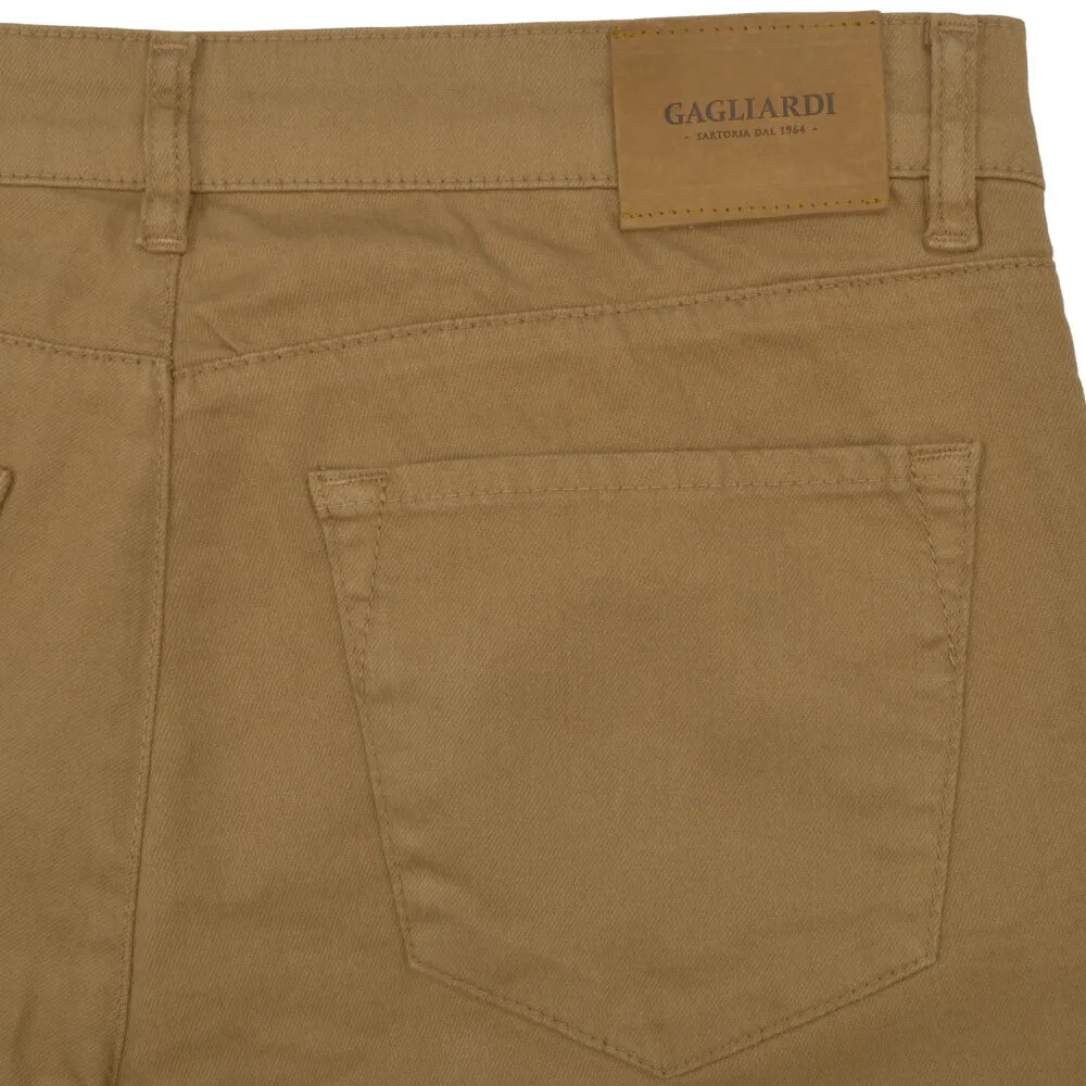 Camel Stretch Cotton Five Pocket Trousers