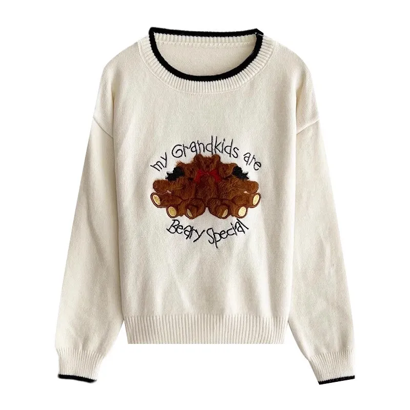 cartoon embroidered jacquard sweater fashion casual knitted top     S4756