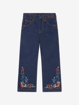 Chloé Girls Denim Embroidered Trousers