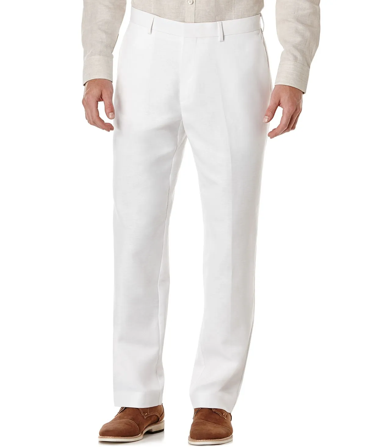 Easy care linen flat front trousers Cubavera, white