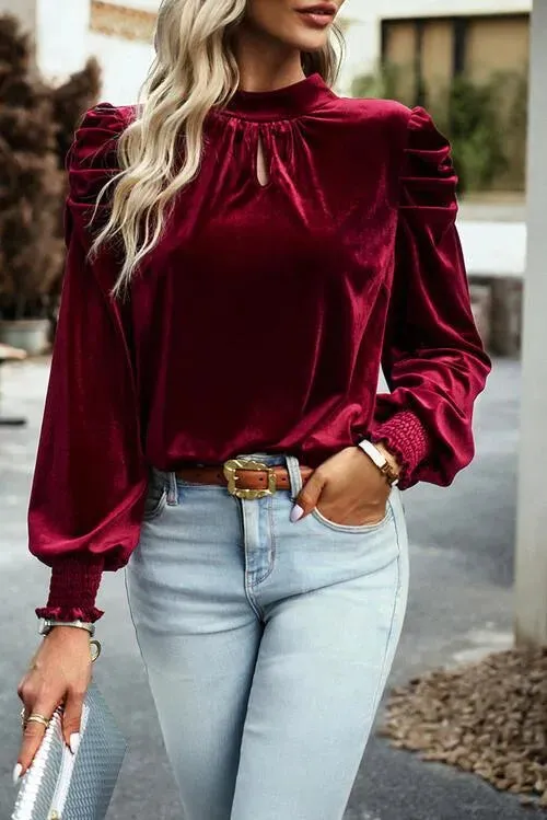 Elegant Keyhole Detail Velvet Blouse: Your New Favorite