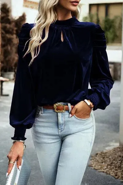 Elegant Keyhole Detail Velvet Blouse: Your New Favorite