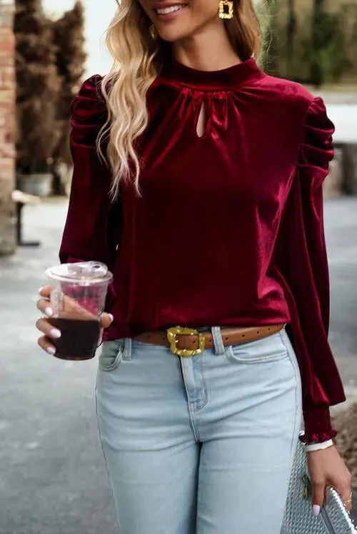 Elegant Keyhole Detail Velvet Blouse: Your New Favorite