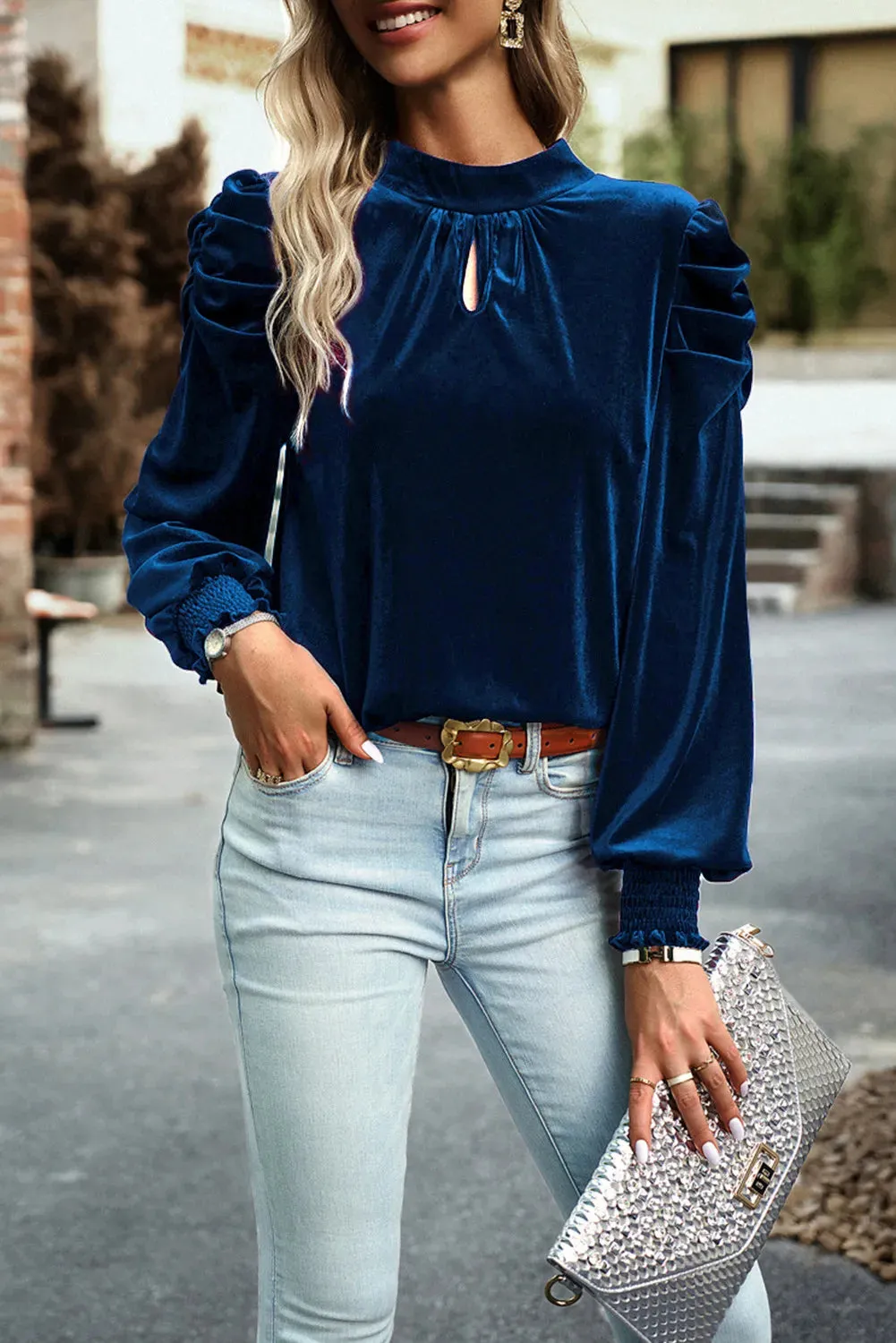 Elegant Keyhole Detail Velvet Blouse: Your New Favorite