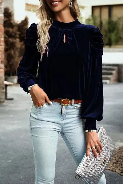 Elegant Keyhole Detail Velvet Blouse: Your New Favorite