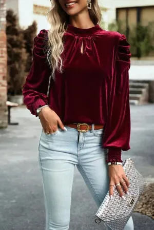 Elegant Keyhole Detail Velvet Blouse: Your New Favorite