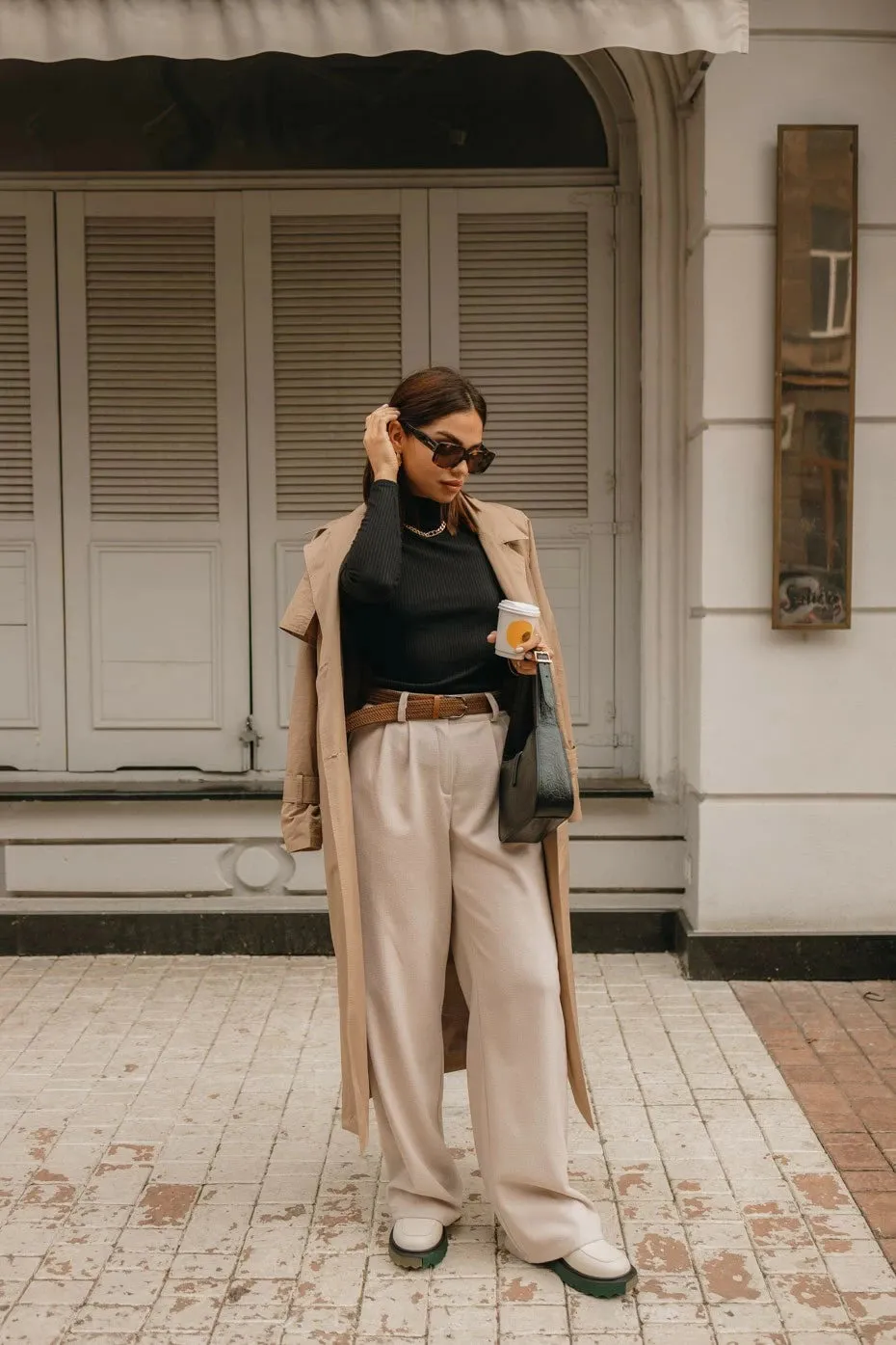 Flared Pants High Rise Wide Leg Stylish Pants Coffee Color