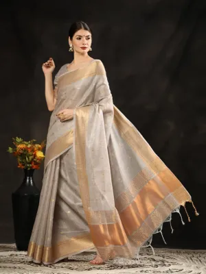 Fosil Grey Maheshwari Silk  Saree