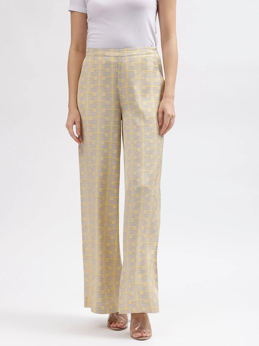 Gant Women Yellow Printed Regular Fit Mid-Rise Trouser