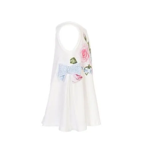 Girls White Sleeveless Floral Tunic