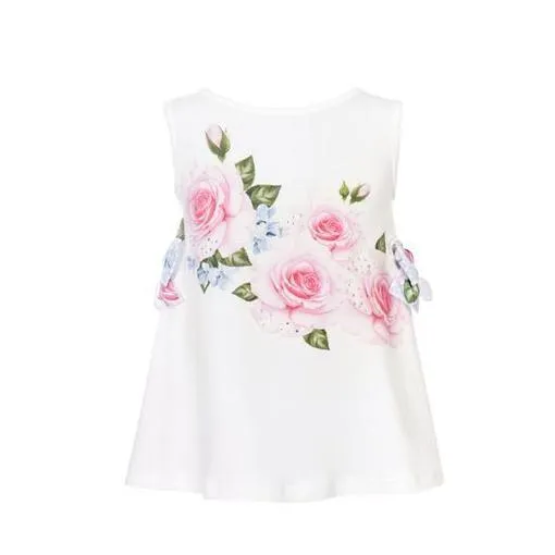 Girls White Sleeveless Floral Tunic