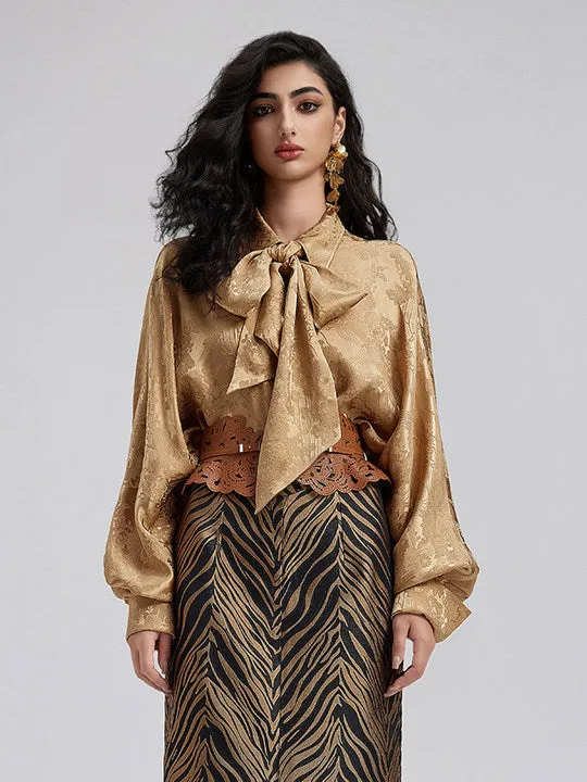 Gold Jacquard Ribbon Detail Elegant Shirt