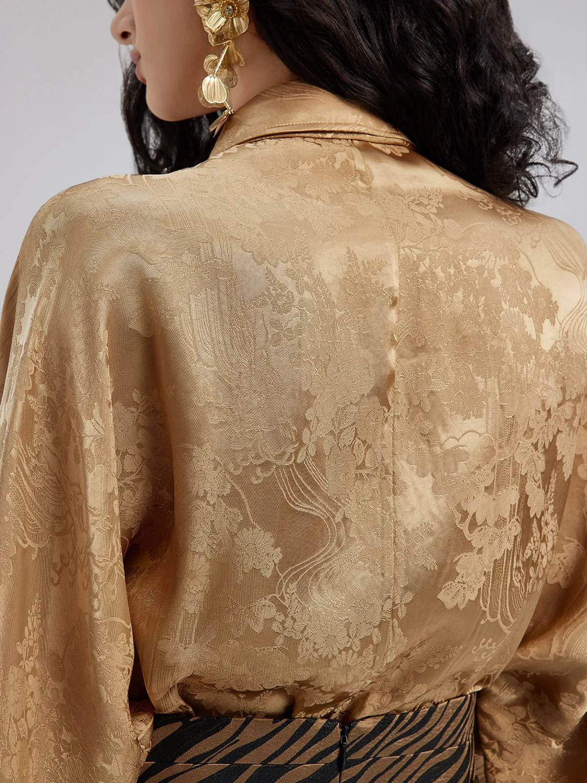 Gold Jacquard Ribbon Detail Elegant Shirt