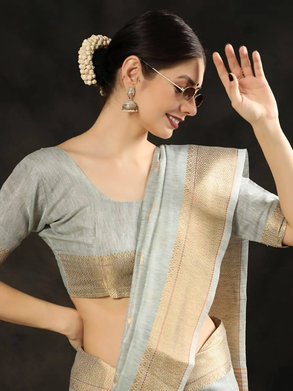 Grey Maheshwari Silk  Saree