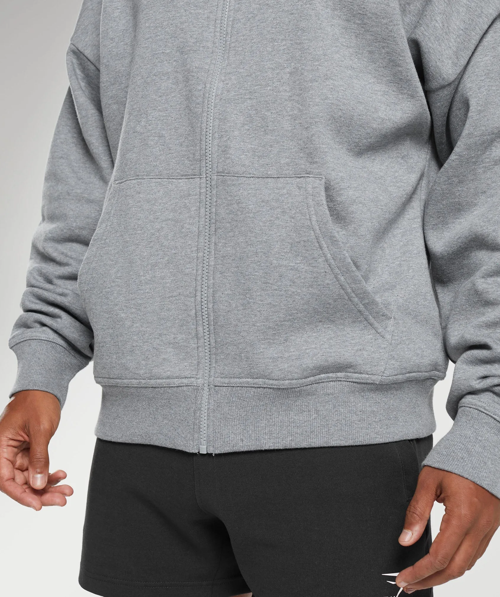 Premium Gymshark Crest Oversized Charcoal Grey Marl Zip-Up Hoodie