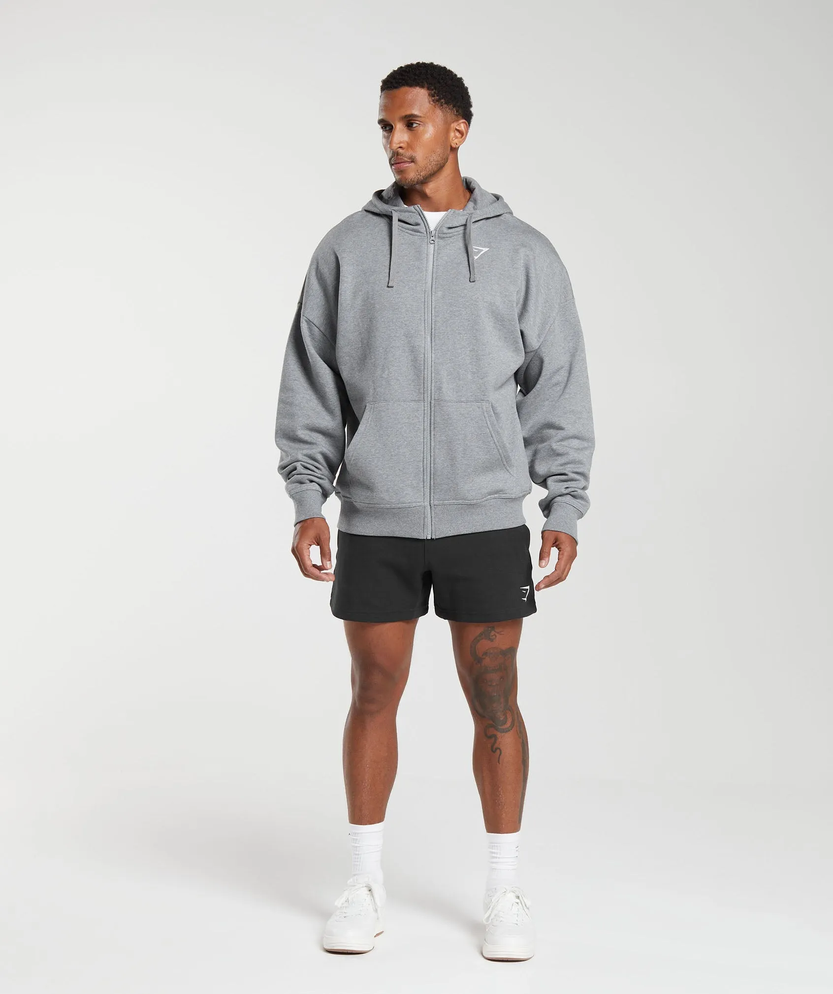 Premium Gymshark Crest Oversized Charcoal Grey Marl Zip-Up Hoodie