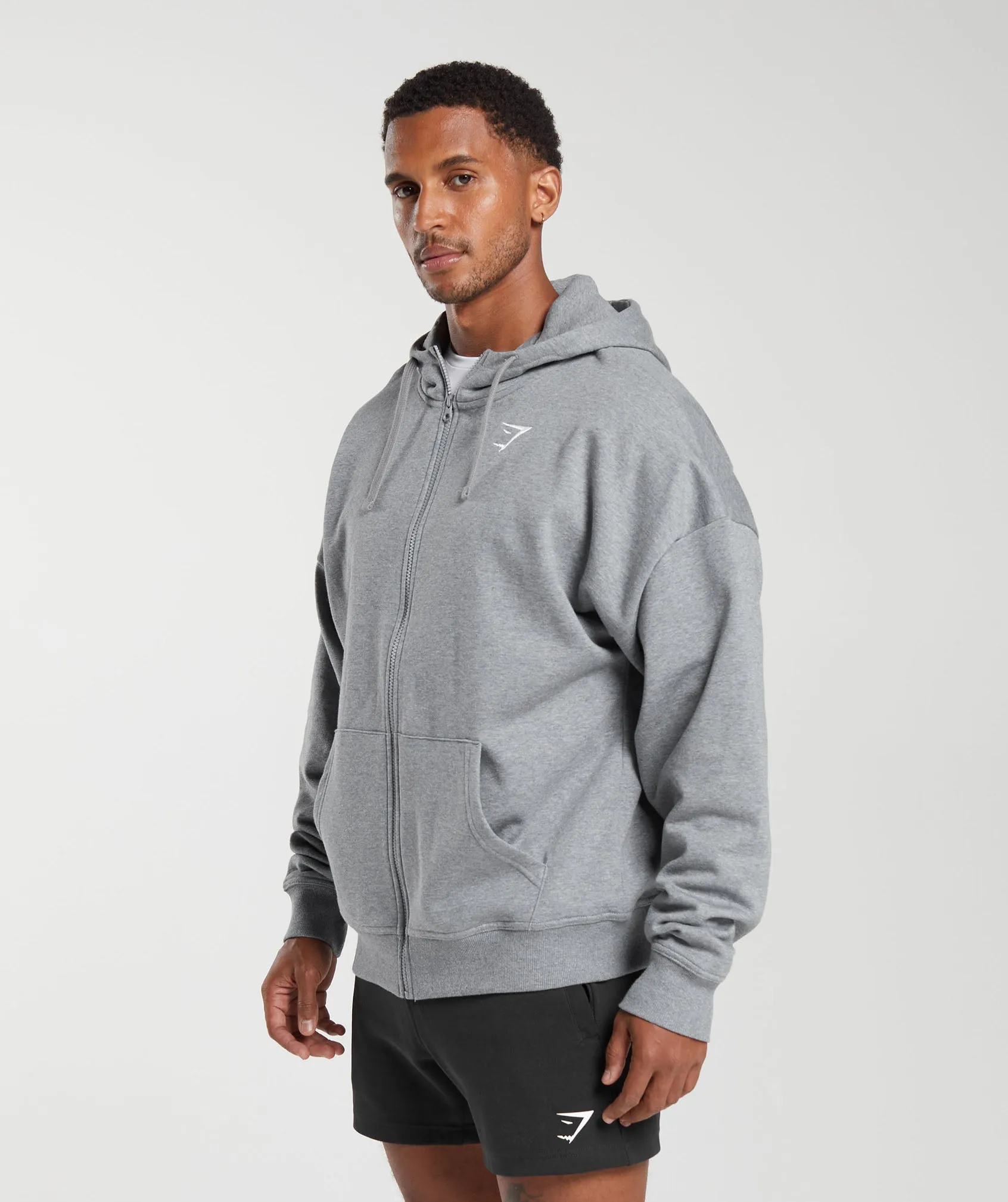 Premium Gymshark Crest Oversized Charcoal Grey Marl Zip-Up Hoodie