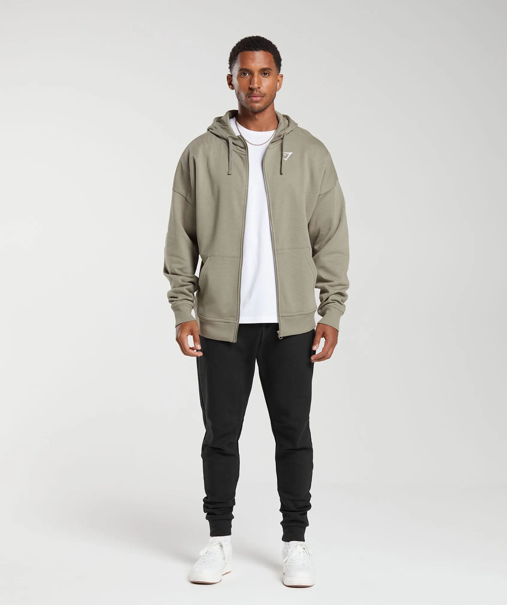 Gymshark Crest Oversized Zip Up Hoodie - Linen Brown