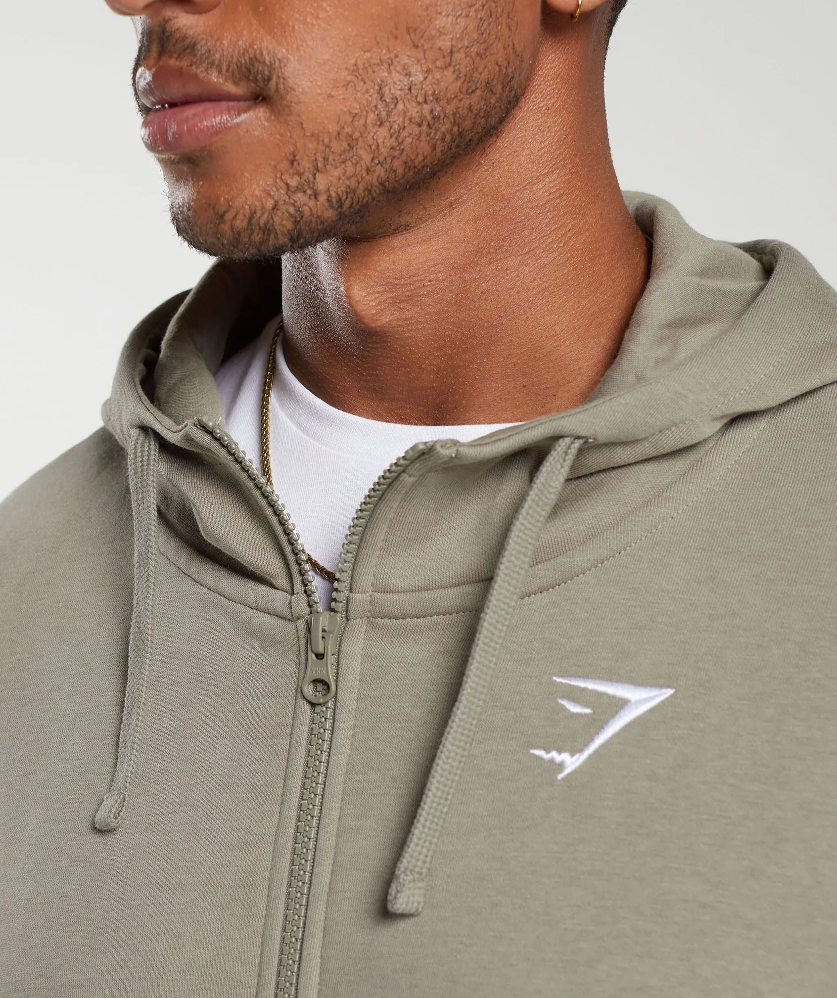 Gymshark Crest Oversized Zip Up Hoodie - Linen Brown