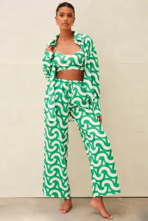 Hollie Geometric Crop Top Green & White