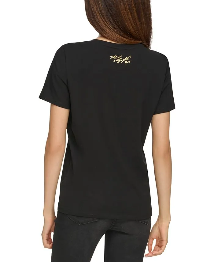 KARL LAGERFELD PARIS women's T-shirt with metallic logo, black