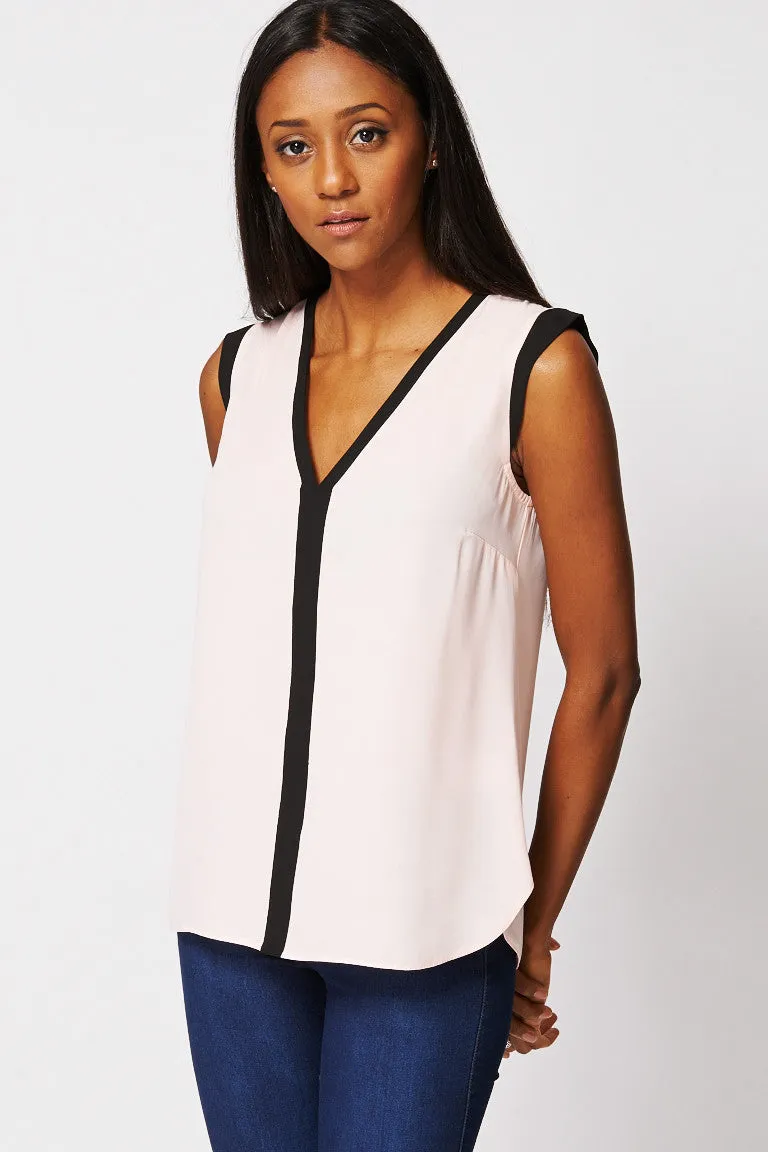 Light Pink V Neck Sleeveless Top Ex-Branded