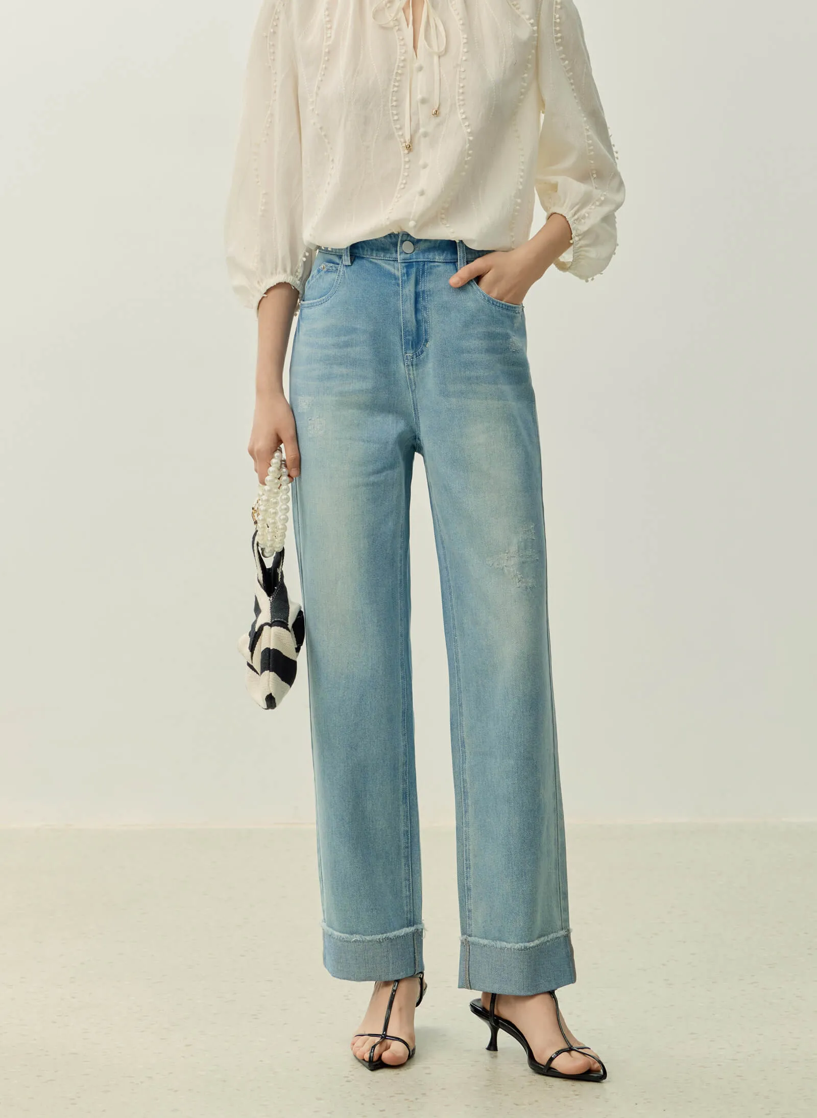 LILY Stylish Rolled Hem Jeans