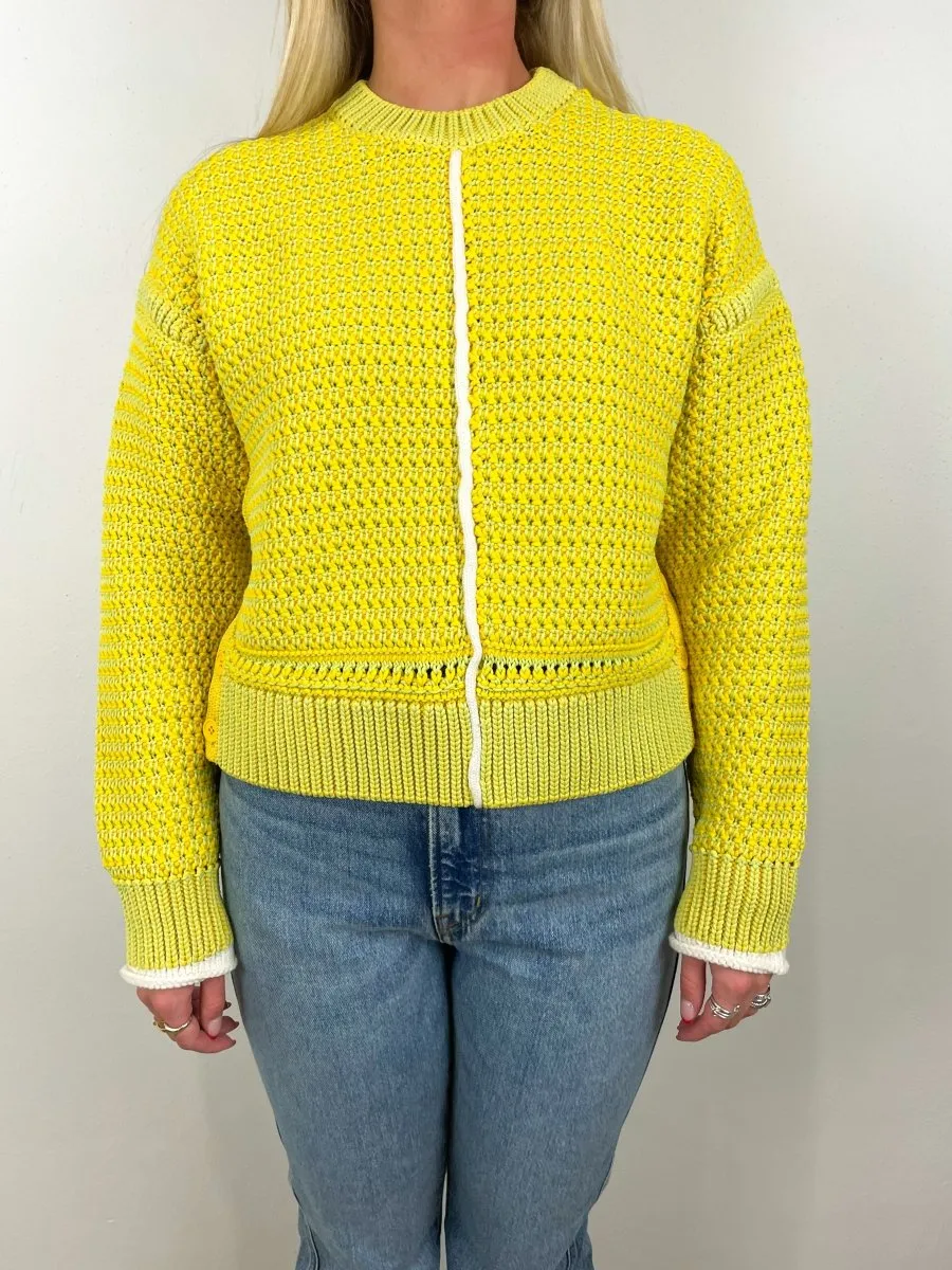 LS Crewneck Pull Over w/Button Plackets in Yellow/Green