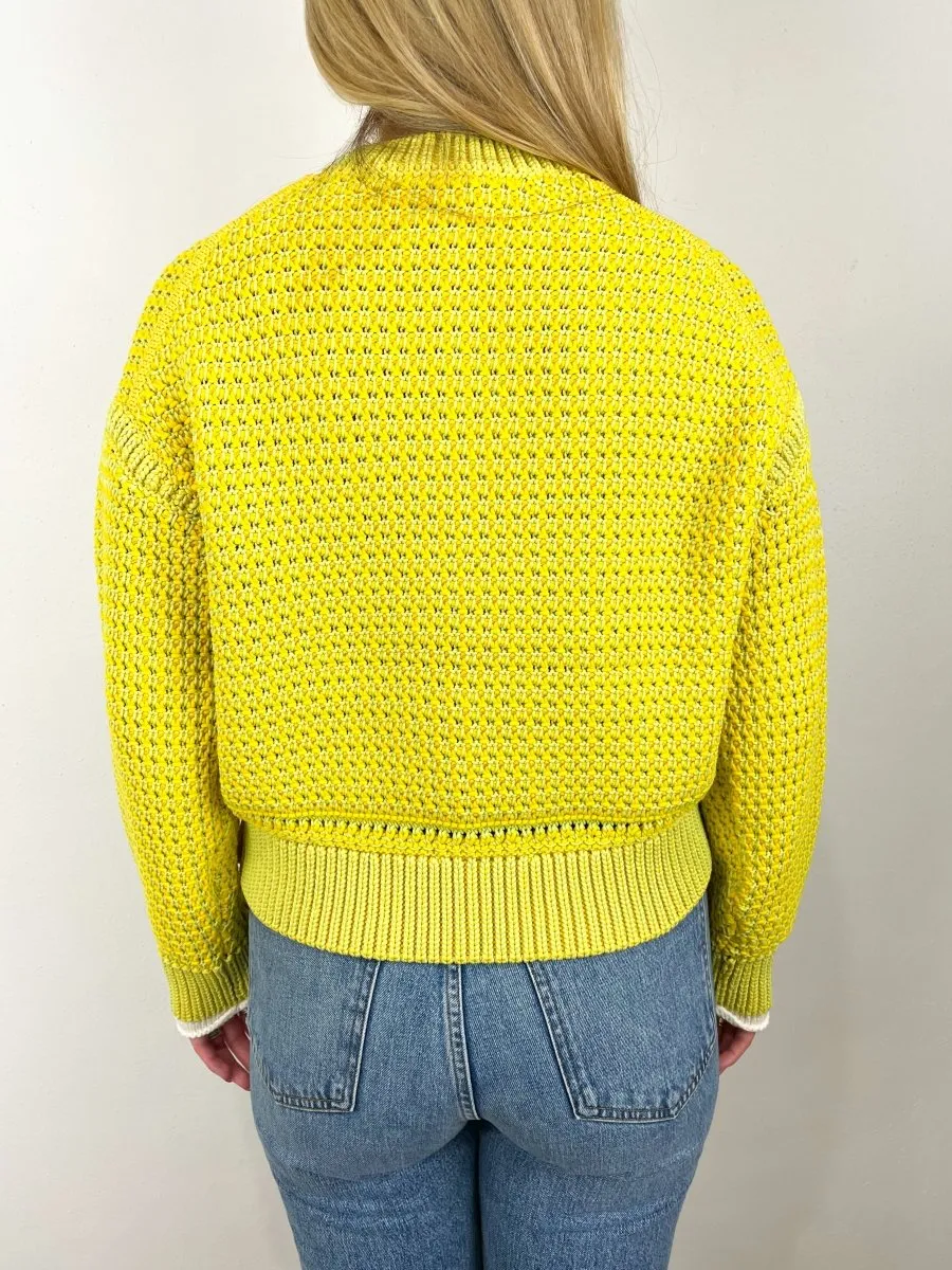 LS Crewneck Pull Over w/Button Plackets in Yellow/Green