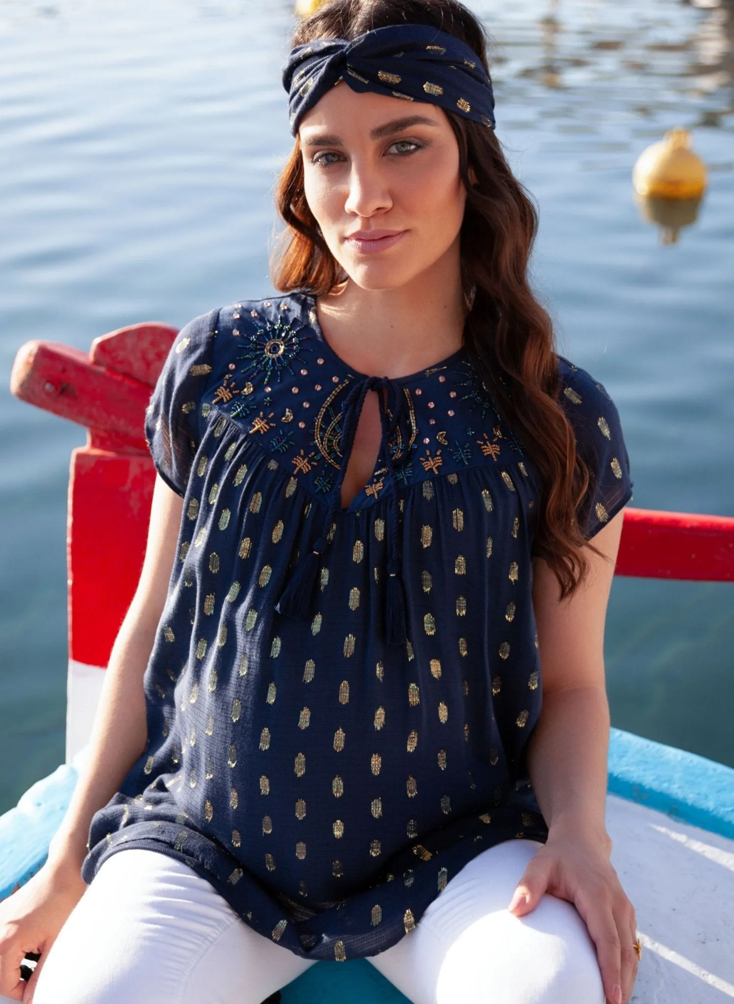 Maternity & Nursing Blouse Hidden Pathway in Night Blue