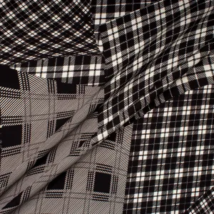 Monochrome Tartan Patchwork Printed Stretch Silk