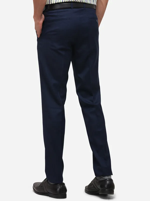 Navy Blue Super Slim Fit Solid Formal Trouser | JadeBlue