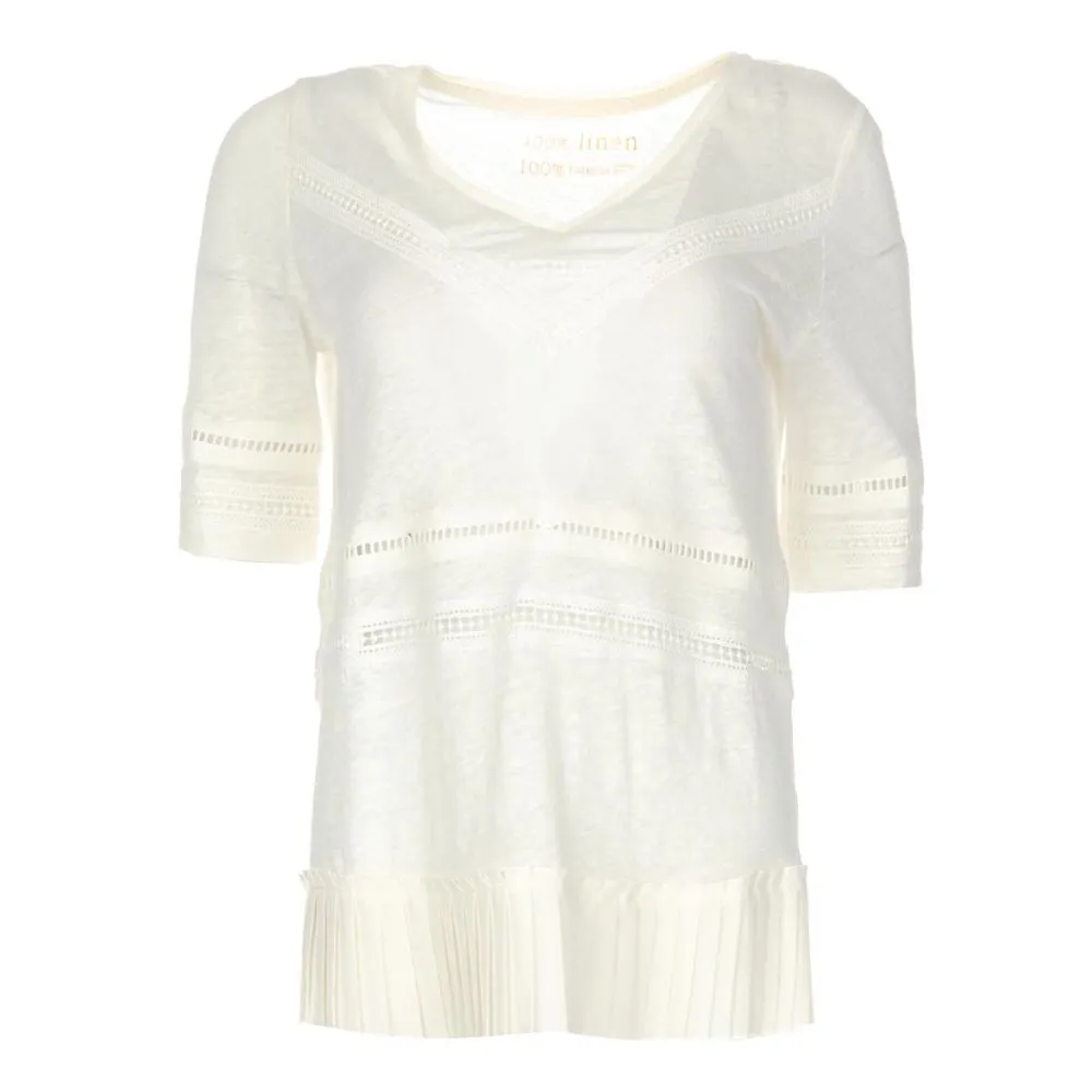 Patrizia Pepe Chic Linen Crochet Detail T-Shirt